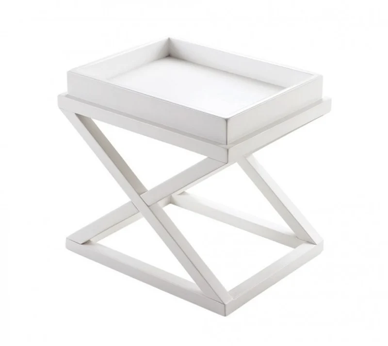 Casa Padrino Luxus Art Deco Designer Beistelltisch aus Birkenholz in Weiß, 61 x 48 x H. 57 cm