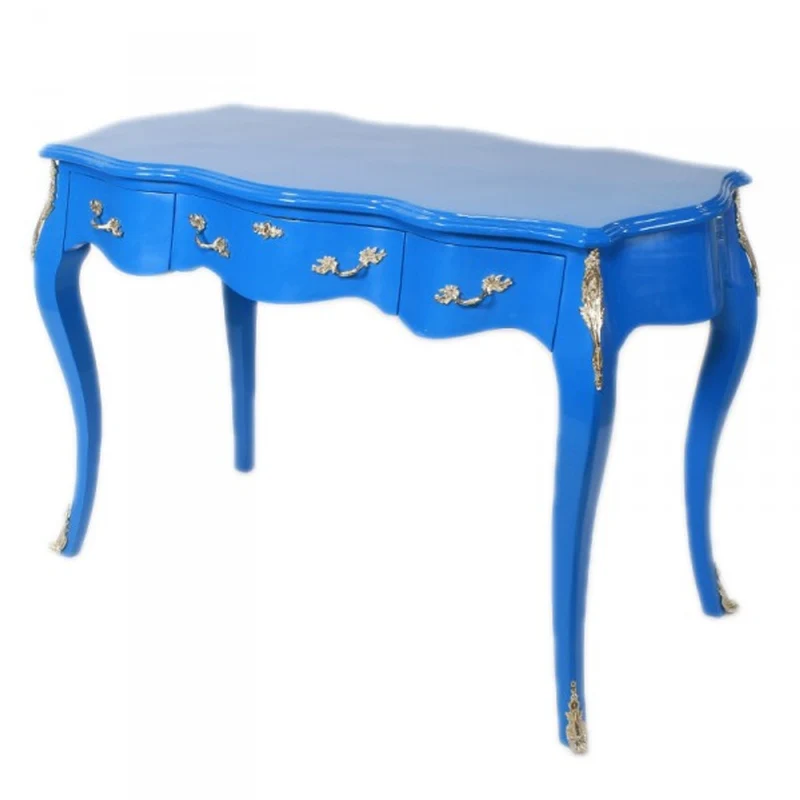 Casa Padrino Barock Schreibtisch Sekretär Konsole in Blau 120 x 60 x H80 cm - Luxus Barock Möbel