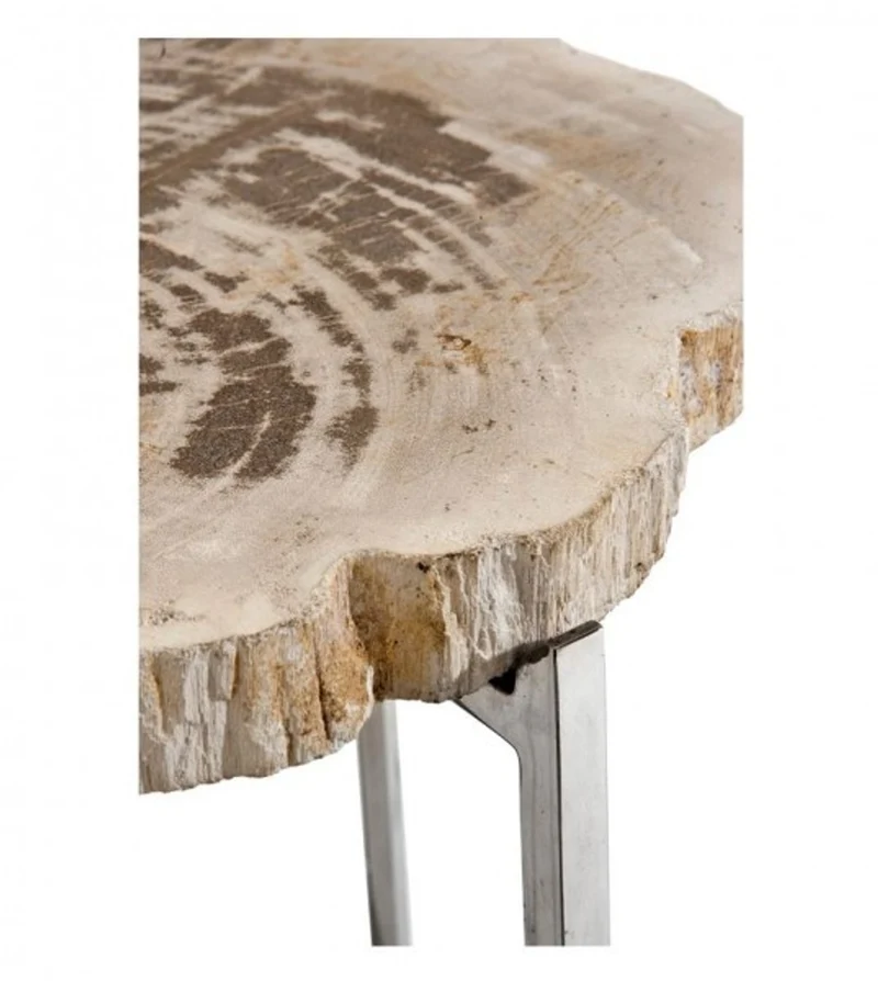 Casa Padrino Luxus Art Deco Designer Beistelltisch 3er Set - Nickel / versteinertes Holz - 30 x H. 60 cm / 27,5 x H. 54,5 cm / 25 x H. 49 cm