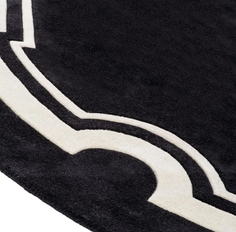 Casa Padrino Luxus Designer Teppich Schwarz / Weiß Durchmesser 280 cm - Limited Edition