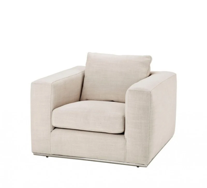 Casa Padrino Luxus Art Deco Sessel aus Kiefernholz und Stoff in Panama Natural und Hellgrau - 94 x 100 x 76 cm