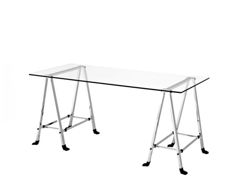 Casa Padrino Luxus Art Deco Schreibtisch - Exklusiver Bürotisch aus Nickel, Eisen und Glas, 170 x 80 x H. 77 cm