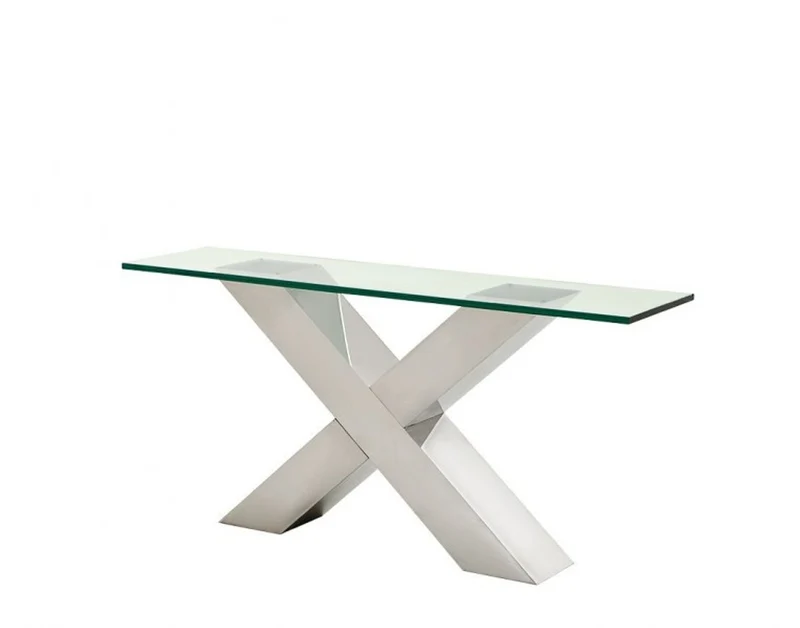 Casa Padrino Luxus Konsole Art Deco Stil, Edelstahl poliert und Glas, 160 x 40 x H. 76 cm