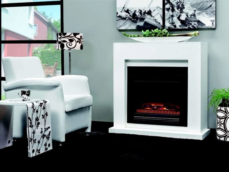 Casa Padrino Art Deco Elektro Kamin Weiß B 102 x H 98 x T 39 cm - Elektrokamin - Wohnzimmer Antik Stil Kamin