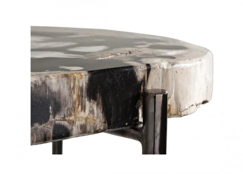 Casa Padrino Luxus Art Deco Designer Beistelltisch aus Gusseisen und versteinertem Holz, schwarz Nickel, 46 x 42 x H. 59 cm