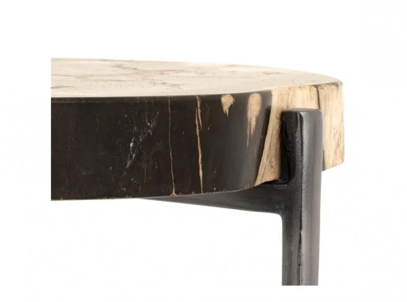 Casa Padrino Luxus Art Deco Designer Beistelltisch aus Gusseisen und versteinertem Holz, schwarz Nickel, 46 x 42 x H. 59 cm