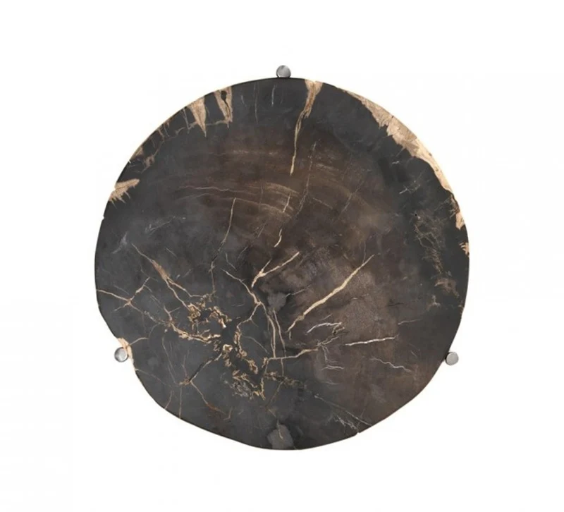Casa Padrino Luxus Art Deco Designer Beistelltisch aus Gusseisen und versteinertem Holz, schwarz Nickel, 46 x 42 x H. 59 cm