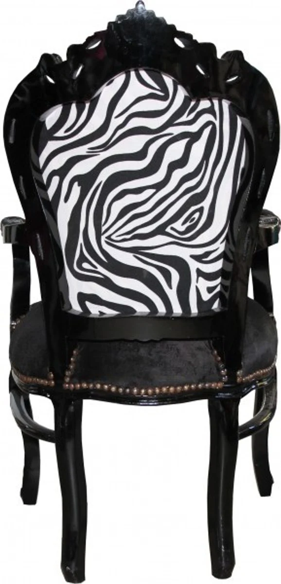 Casa Padrino Barock Esszimmer Stuhl Schwarz / Zebra / Schwarz mit Armlehnen - Möbel Antik Stil