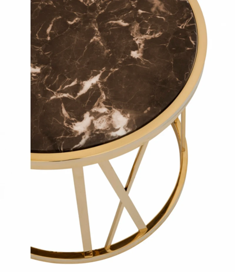 Casa Padrino Luxus Art Deco Beistelltisch - Goldfarbenes Edelstahl Gestell mit brauner Marmorplatte - 60 x H. 50 cm
