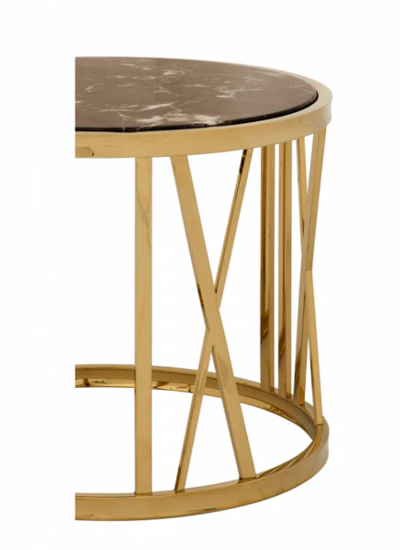 Casa Padrino Luxus Art Deco Beistelltisch - Goldfarbenes Edelstahl Gestell mit brauner Marmorplatte - 60 x H. 50 cm