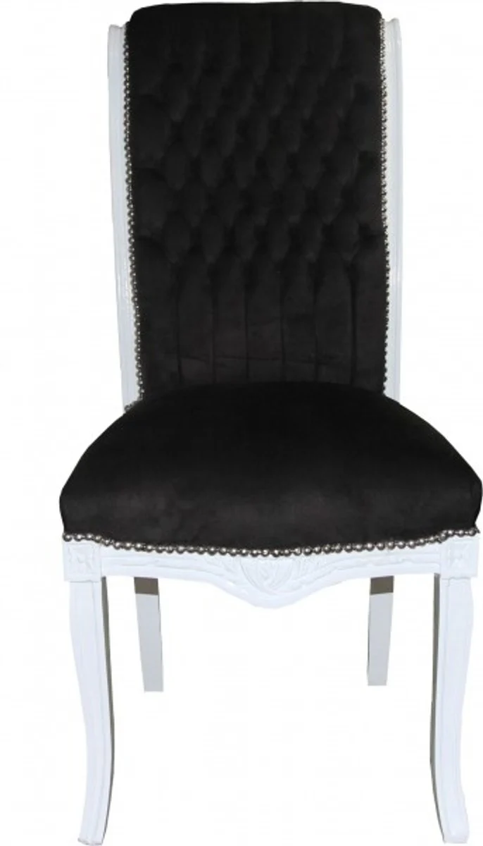 Casa Padrino Barock Hochlehner Esszimmer Stuhl Schwarz/Weiss - Hochlehnstuhl Möbel - Barock Möbel - Limited Edition