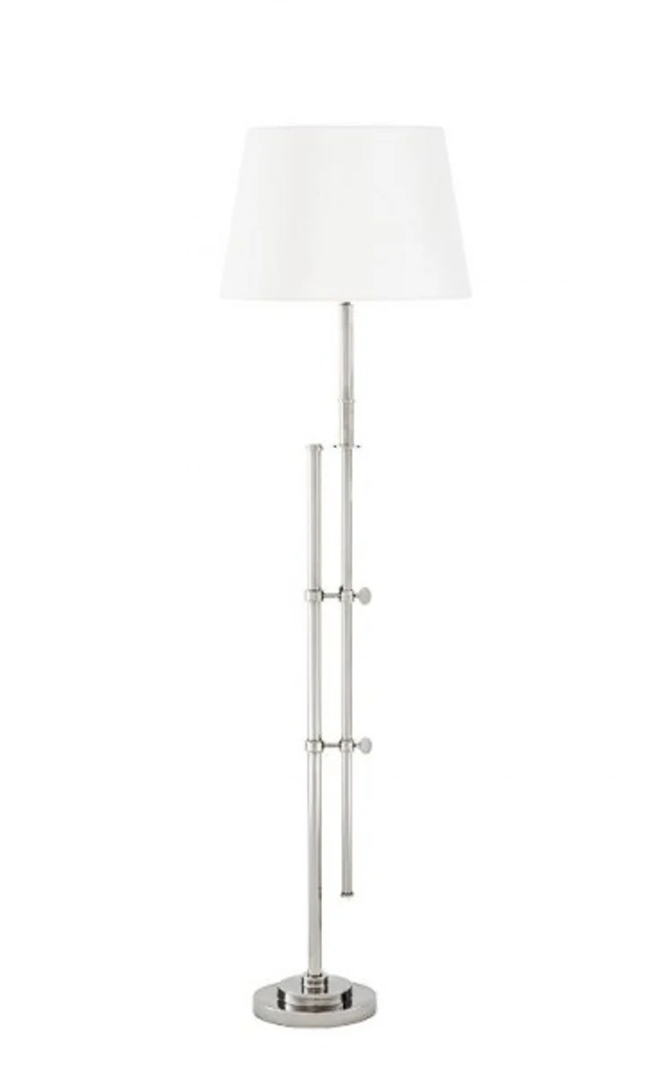 Casa Padrino Luxus Stehleuchte Nickel im modernen Design, Höhe 161-187 cm, Durchmesser 23 cm, Lampenschirm Weiß