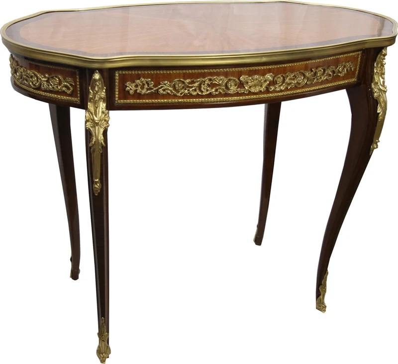 Casa Padrino Luxus Barock Beistelltisch Mahagoni Intarsien mit Messingapplikationen 90 x 53 x H77 cm
