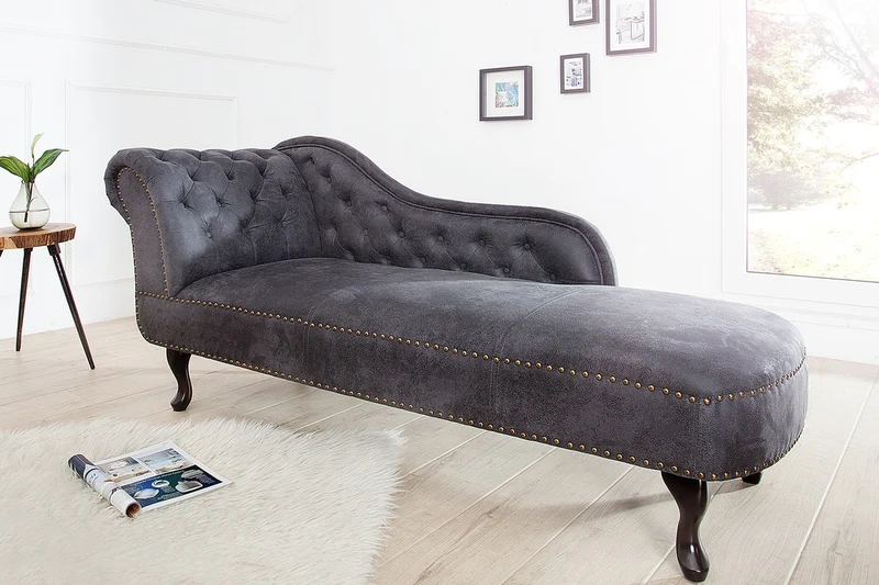 Chesterfield Recamiere / Chaiselongue Antikgrau aus dem Hause Casa Padrino - Wohnzimmer Chaiselongue