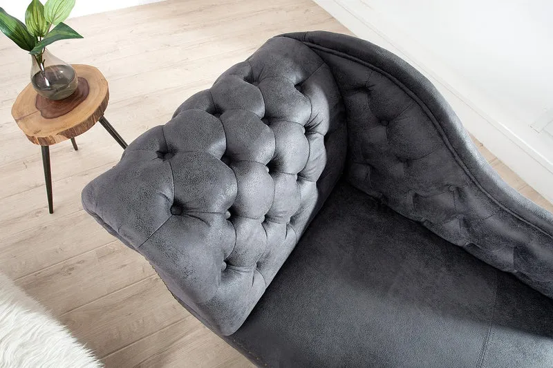 Chesterfield Recamiere / Chaiselongue Antikgrau aus dem Hause Casa Padrino - Wohnzimmer Chaiselongue