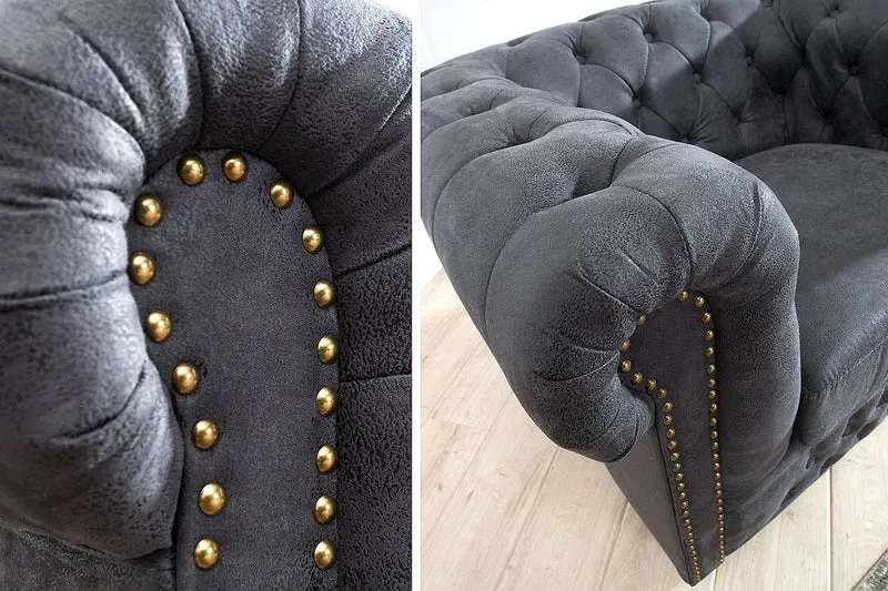 Casa Padrino Chesterfield Sessel Antikgrau - Lounge Sessel Antik grau - Wohnzimmer Sessel