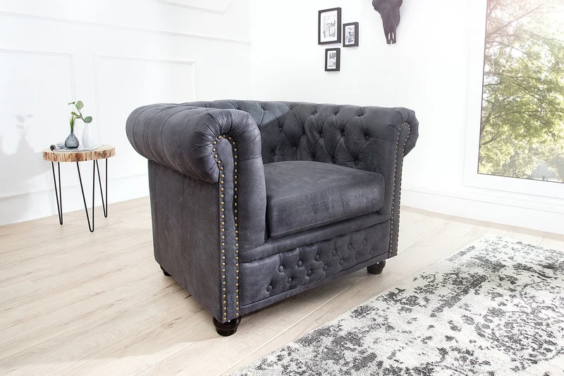 Casa Padrino Chesterfield Sessel Antikgrau - Lounge Sessel Antik grau - Wohnzimmer Sessel