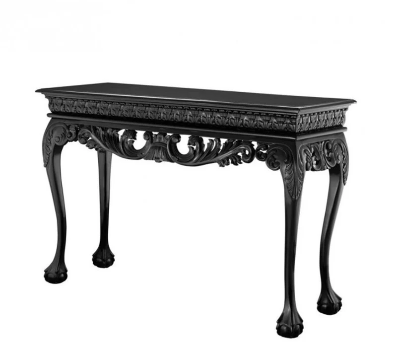 Casa Padrino Luxus Konsole im Barockstil aus Mahagoni Holz, gewachstes Schwarz, 152 x 52 x H. 101 cm