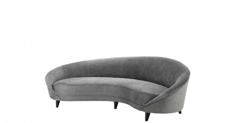 Casa Padrino Luxus Sofa gebogen in Hellgrau mit schwarzen Beinen - 245 x 87 x 79 cm