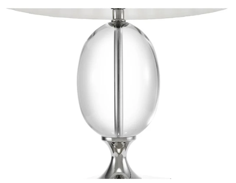 Casa Padrino Designer Tischleuchte in Silber mit Kristallglas und weißem Stoffschirm 17 x 43 x 67 cm