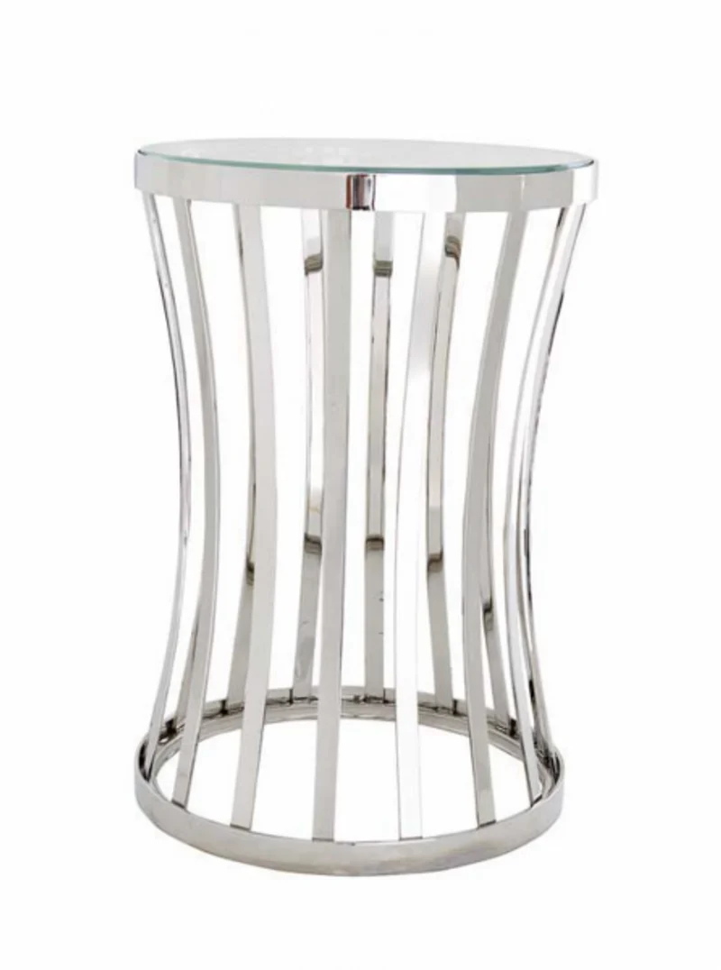 Casa Padrino Luxus Art Deco Designer Beistelltisch polierter rostfreier Stahl und Glas 40 x H. 59 cm