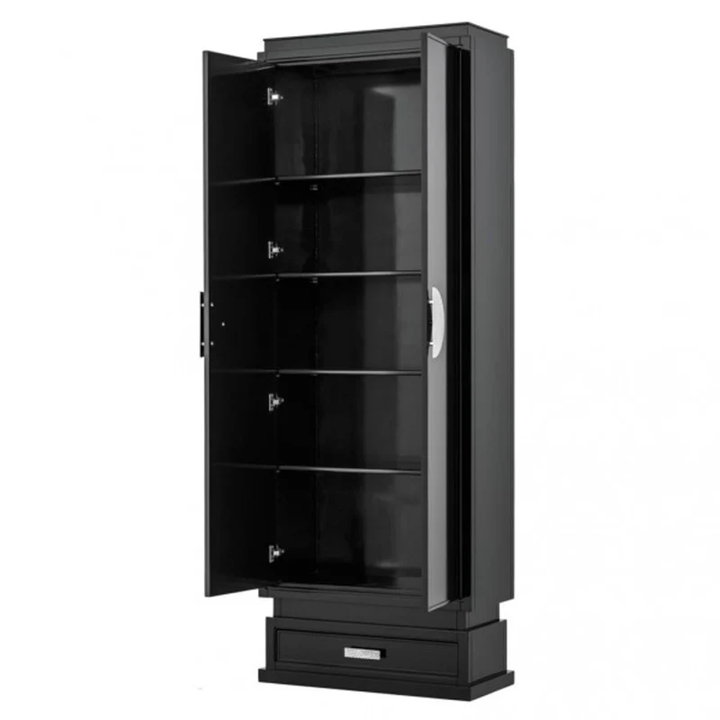 Casa Padrino Luxus Schrank Schwarz aus Massivholz mit Nickel Griffen - 85 x 38 x H. 230 cm