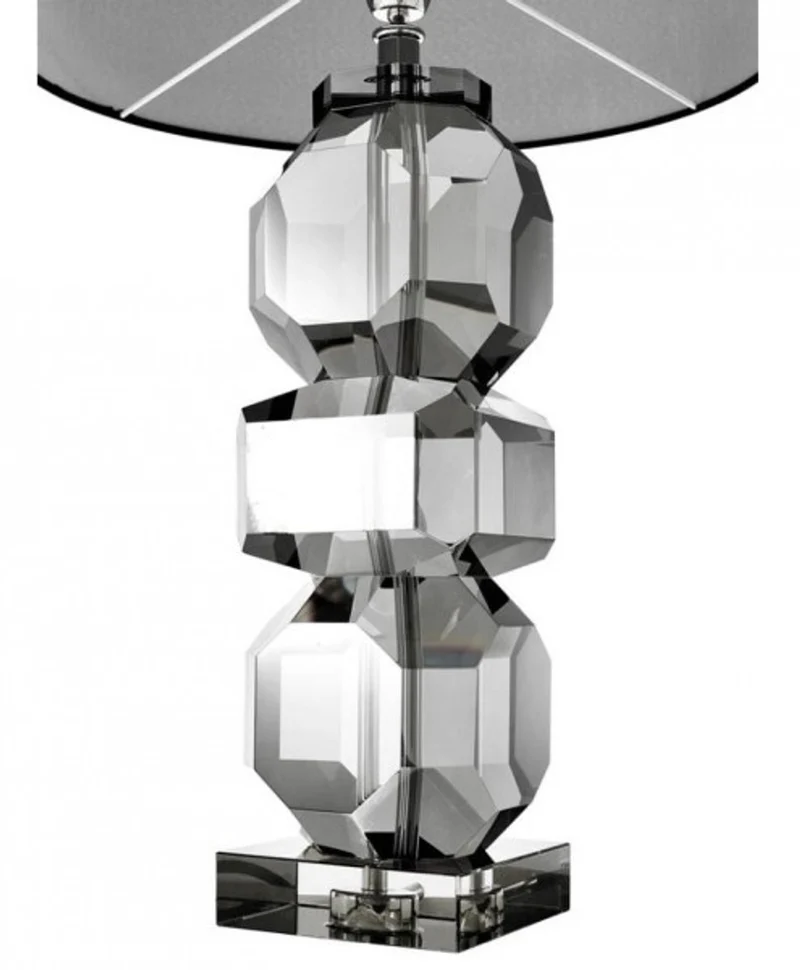 Casa Padrino Luxus Kristallglas Tischleuchte, edle Tischlampe in Grau mit schwarzem Lampenschirm, 14 cm x H 76 cm