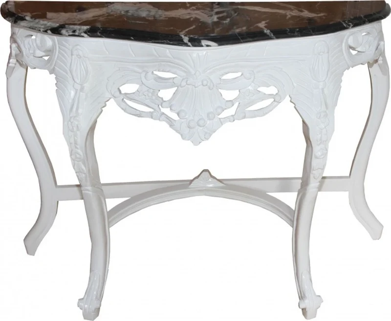 Casa Padrino Barock Konsolentisch in Weiss / Schwarz mit schwarzer Marmorplatte - 118 x 37 x 88 cm