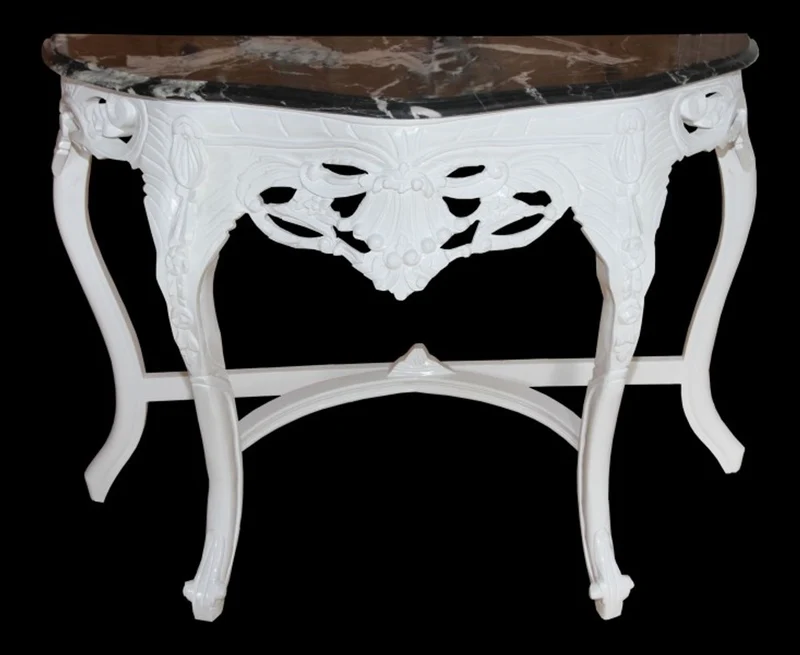 Casa Padrino Barock Konsolentisch in Weiss / Schwarz mit schwarzer Marmorplatte - 118 x 37 x 88 cm