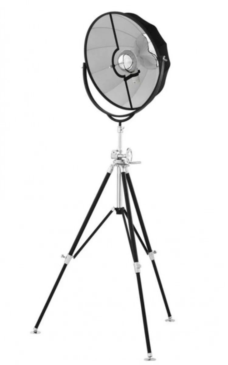 Casa Padrino Luxus Stehleuchte Schwarz - Massive Designer Leuchte aus Nickel und Baumwolle, Durchmesser 80 cm, Höhe 178-203 cm