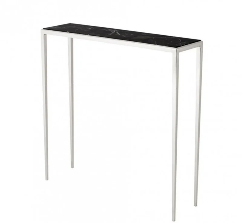 Casa Padrino Luxus Art Deco Konsole - Nickel / brauner Marmor - 90 x 24,5 x H. 90 cm - Hochwertige Hotel Möbel