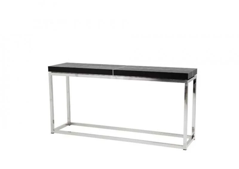 Casa Padrino Luxus Art Deco Konsole 160 x 40 x H. 78 cm - Konsolentisch aus poliertem Stahl und schwarzem Eichenfurnier