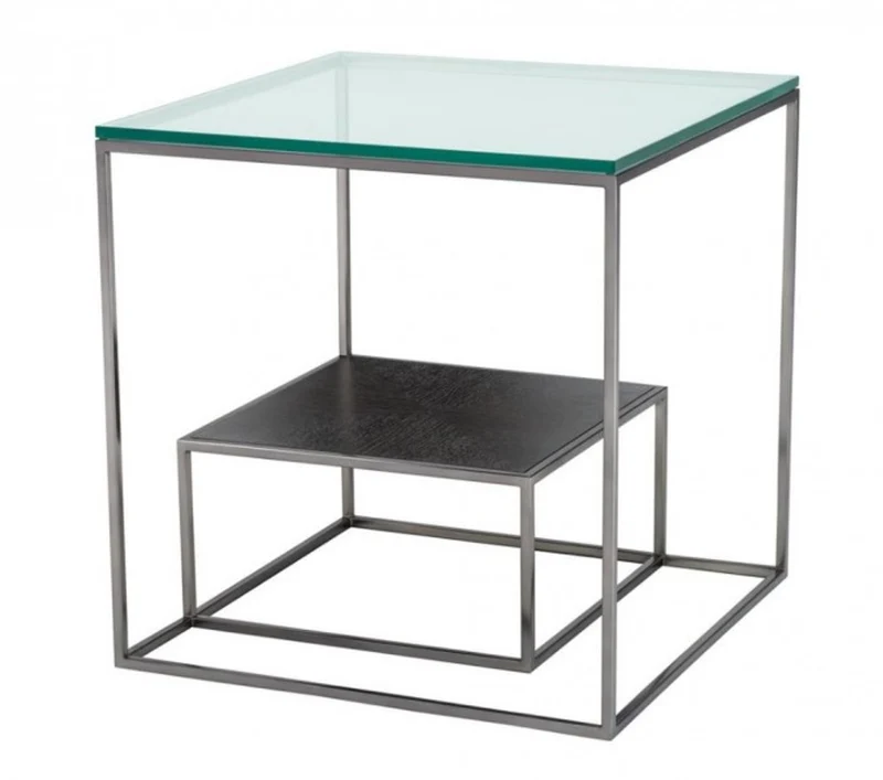 Casa Padrino Luxus Art Deco Designer Beistelltisch - Schwarz-Nickel, Eichenfurnier, Glas - 55 x 55 x H. 57 cm