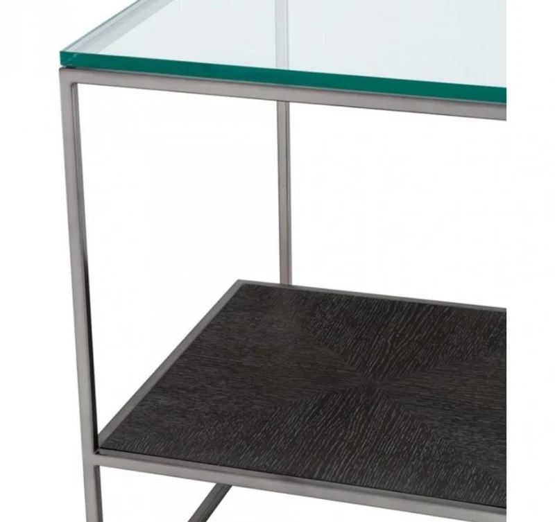 Casa Padrino Luxus Art Deco Designer Beistelltisch - Schwarz-Nickel, Eichenfurnier, Glas - 55 x 55 x H. 57 cm
