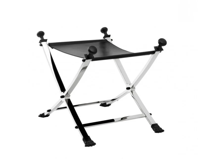 Casa Padrino Luxus Hocker mit schwarzem Leder 61 x 46 x H. 48 cm - Limited Edition