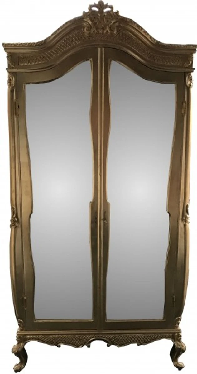 Casa Padrino Barock Kleiderschrank Gold, massives Buchenholz, B 110 x H 230 x T 53 cm, Antik Stil Schlafzimmerschrank