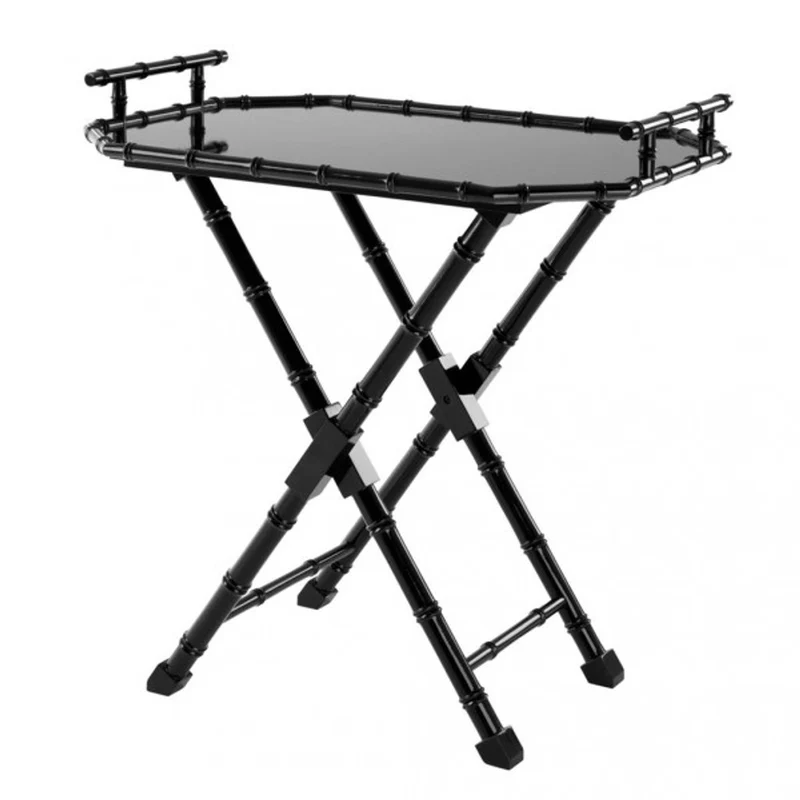 Casa Padrino Luxus Bartisch im Bambus Design Schwarz Hochglanz mit abnehmbarem Tablett 84 x 60 x H. 89,5 cm