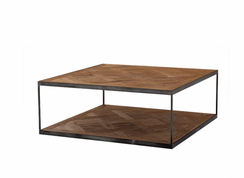 Casa Padrino Luxus Art Deco Couchtisch aus Zink und Eichenholz - Quadratischer Salon Tisch 100 x 100 x H. 38 cm