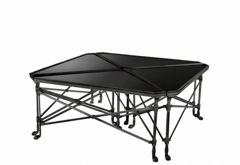 Casa Padrino Luxus Art Deco Designer Couchtisch - Wohnzimmertisch aus Messing und Granit in Rotguss - 89 x 63 x H. 42 cm