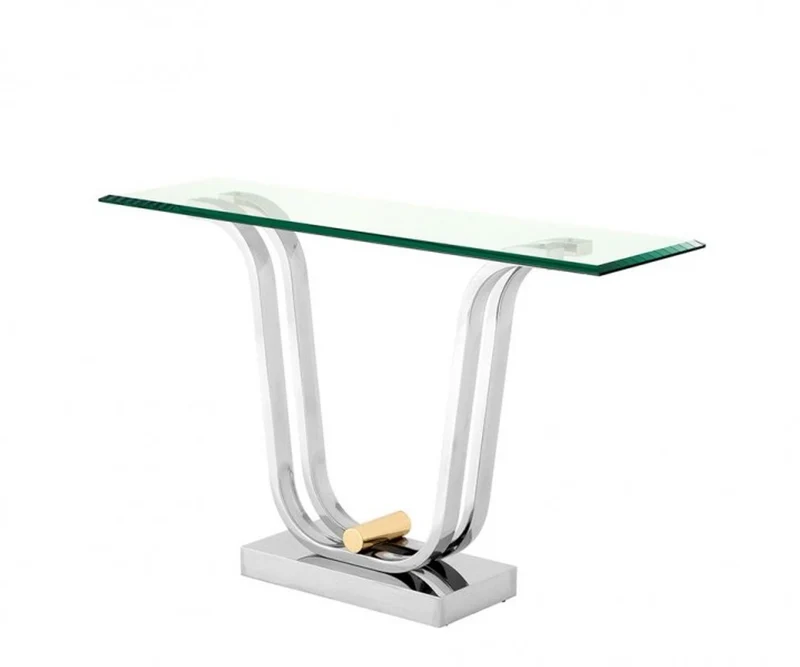 Casa Padrino Luxus Konsole im Barockstil Edelstahl poliert und Glas 120 x 35 x H. 74 cm