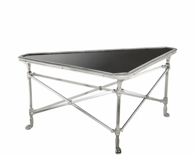 Casa Padrino Luxus Art Deco Designer Couchtisch - Messing und Granit - Antik Silber / Schwarz - 89 x 63 x H. 42 cm