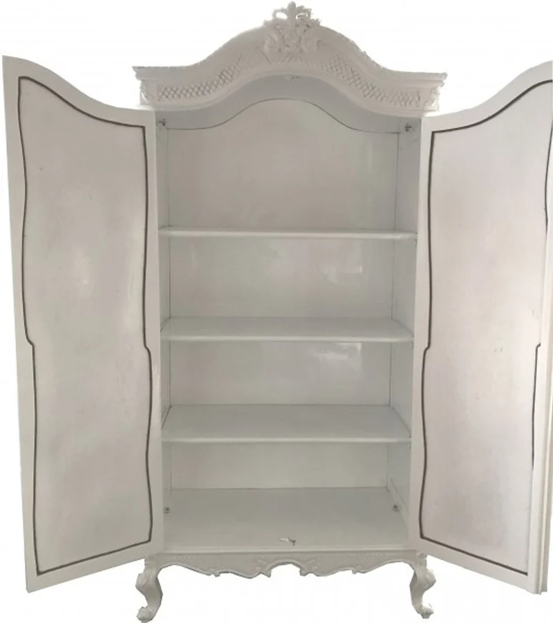 Casa Padrino Barock Kleiderschrank Weiß Hochglanz 110 x 230 x 53 cm - Luxus Schlafzimmer Schrank im Antik Stil