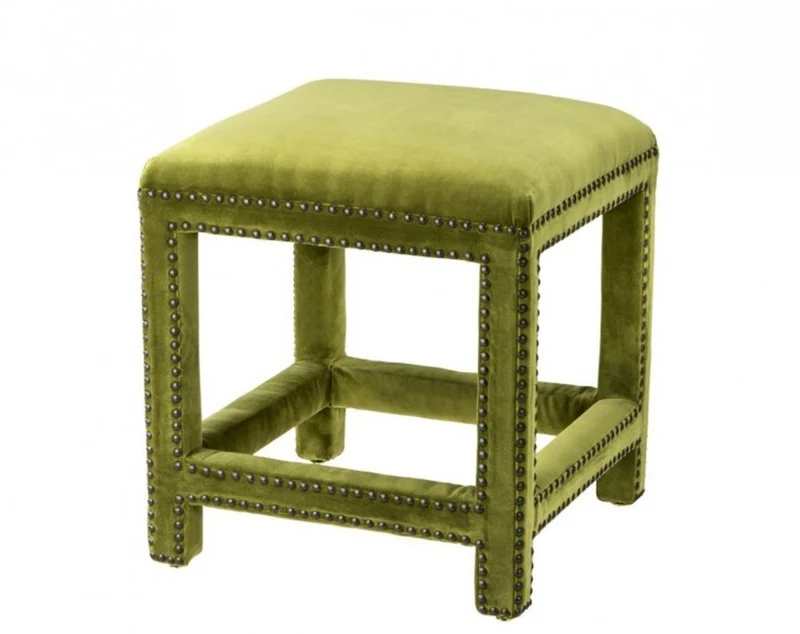 Casa Padrino Luxus Hocker Samt Optik Grün Antik-Bronze Nägel 47 x 47 x H. 52,5 cm - Barock Möbel