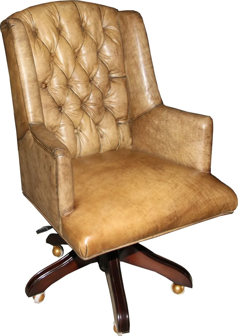 Casa Padrino Luxus Echtleder Chefsessel Büro Stuhl in Hellbraun - Drehbar und Höhenverstellbar - 104-111 cm x 64 cm x 67 cm