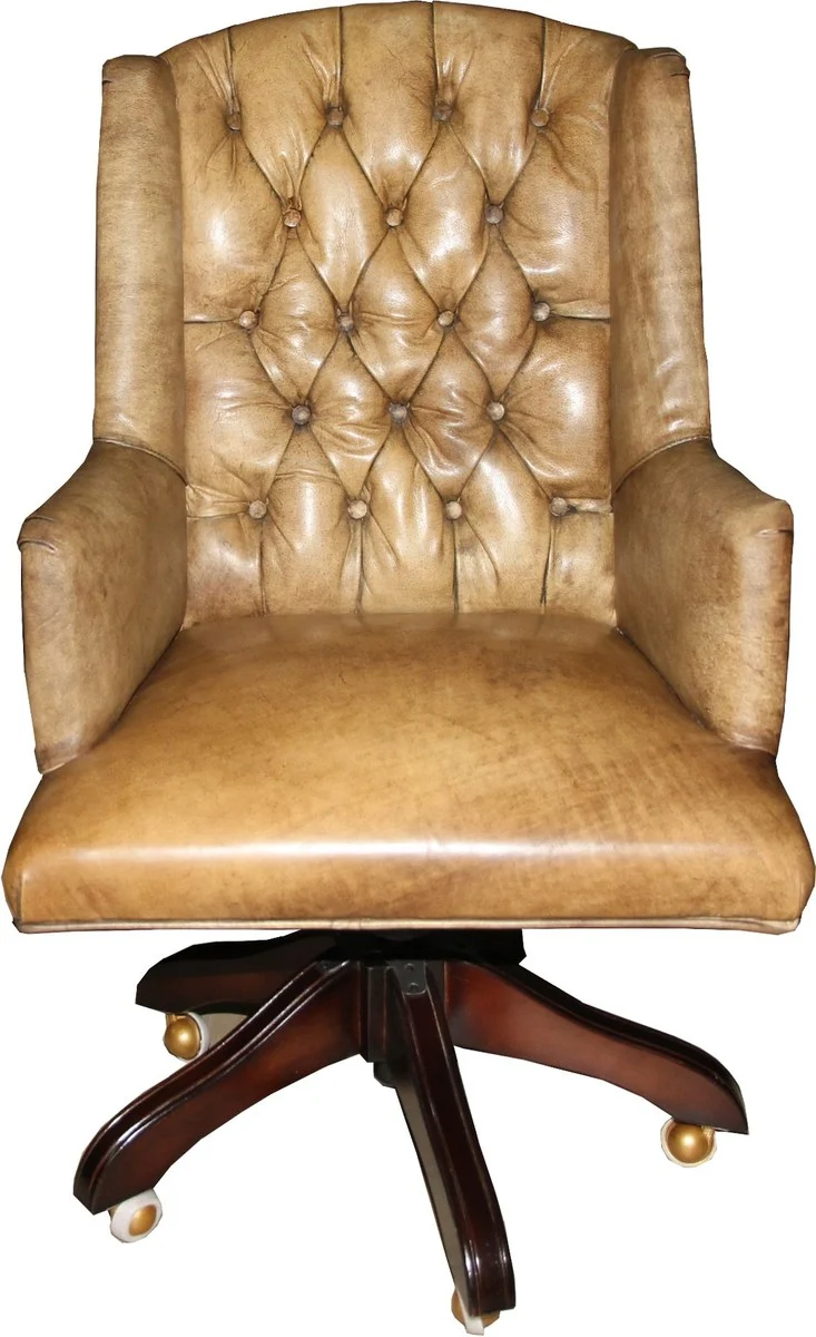 Casa Padrino Luxus Echtleder Chefsessel Büro Stuhl in Hellbraun - Drehbar und Höhenverstellbar - 104-111 cm x 64 cm x 67 cm