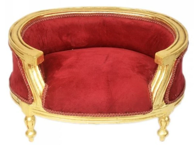 Casa Padrino Luxus Barock Hunde & Katzen Sofa in Bordeaux / Gold, 71,5 x 53 x 41 cm