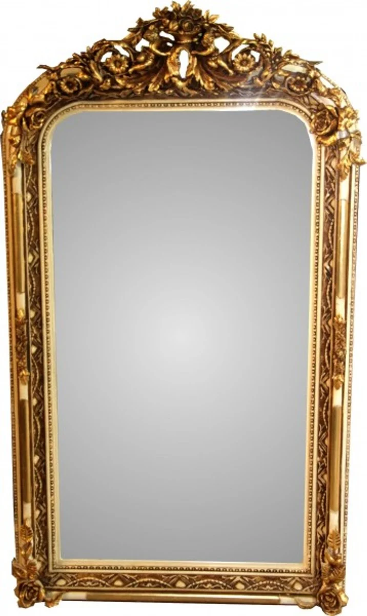 Casa Padrino Barock Wandspiegel Prunkvoller Spiegel in Altweiß und Gold Antik-Look 159 x 89 cm