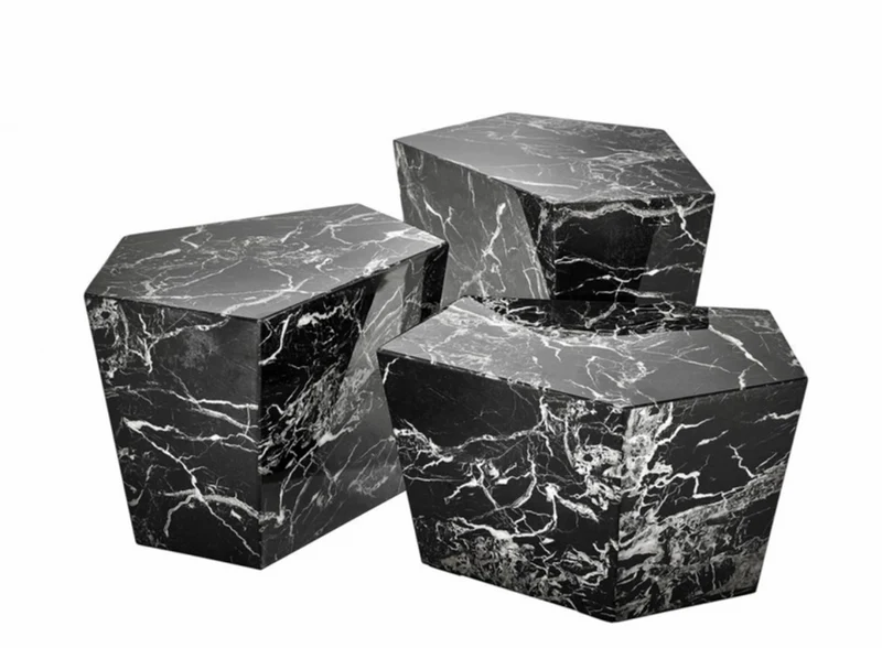 Casa Padrino Art Deco Luxus Couchtisch 3er Set Kunstmarmor Schwarz 52 x 37,5 x H. 40/35/30 cm