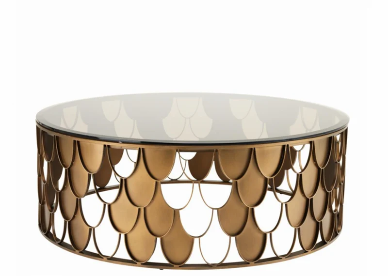 Casa Padrino Art Deco Luxus Designer Couchtisch Antik Kupfer - Tisch aus Stahl und Glas - 110 x H. 38 cm