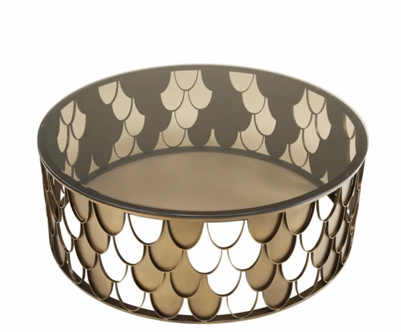 Casa Padrino Art Deco Luxus Designer Couchtisch Antik Kupfer - Tisch aus Stahl und Glas - 110 x H. 38 cm